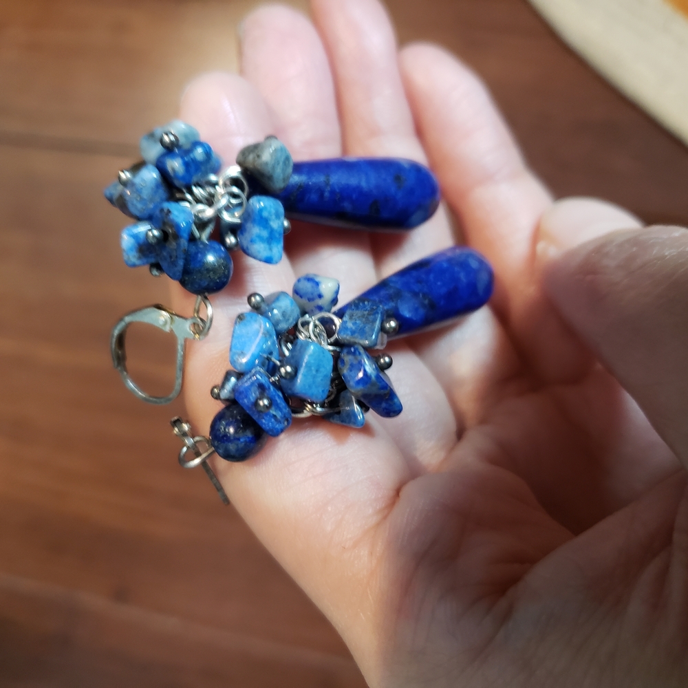 Lapis Lazuli Gemstone Dangle Earrings - Picture 2 of 4